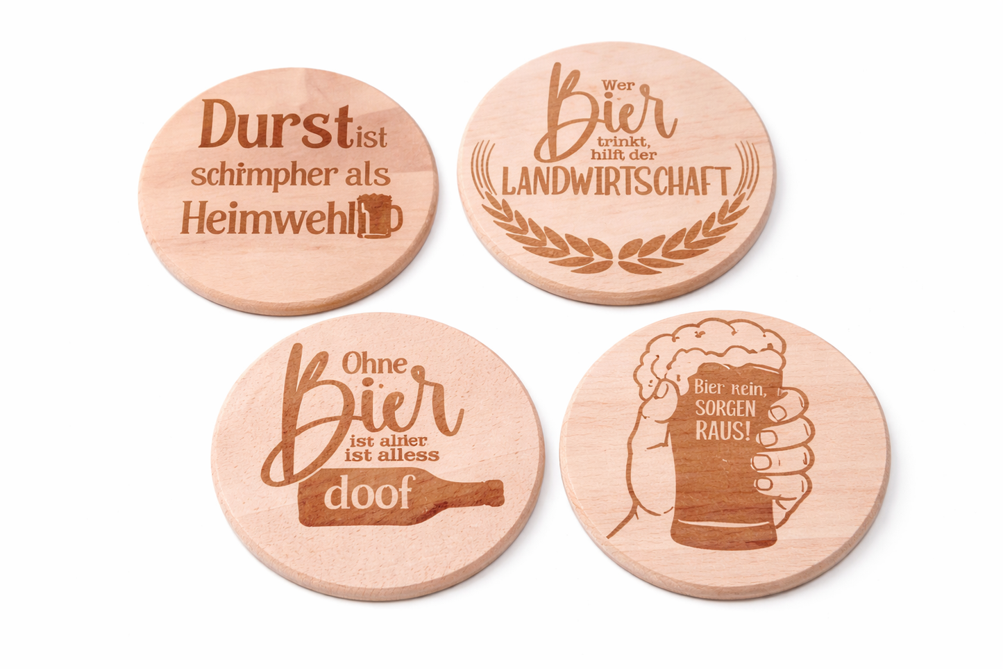Holz Untersetzer mit Bier Gravuren