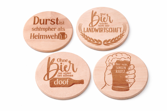 Holz Untersetzer mit Bier Gravuren