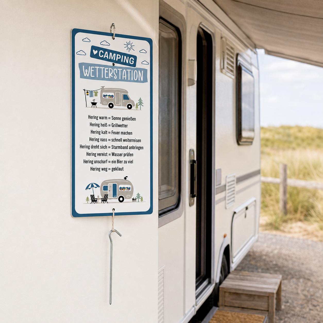 Camping Wetterstation mit Hering 14 × 30 cm