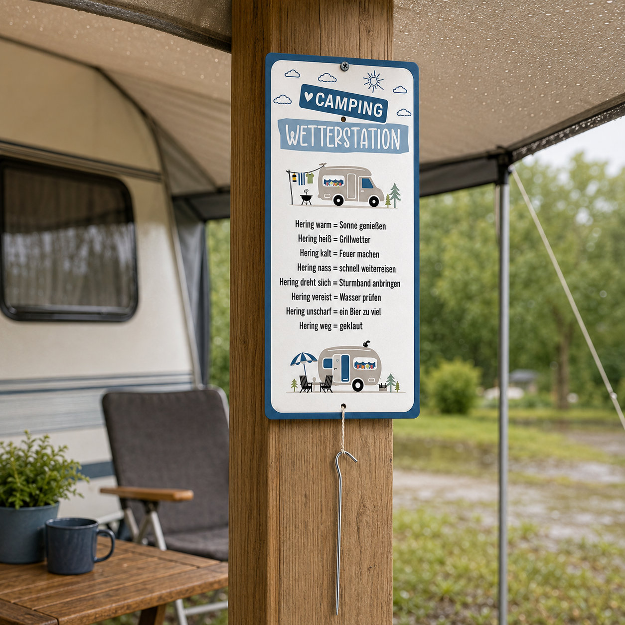 Camping Wetterstation mit Hering 14 × 30 cm