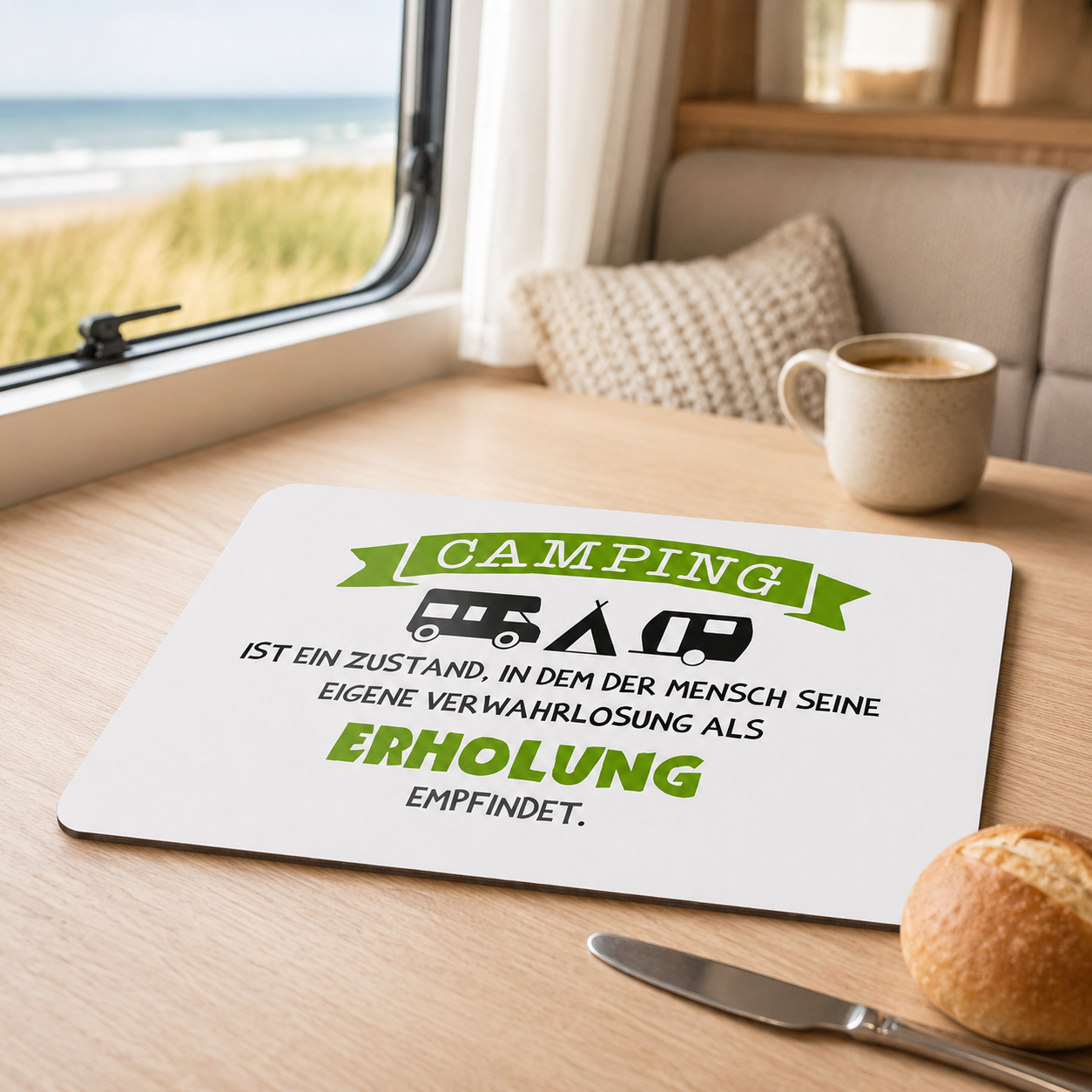 Camping Frühstücksbrettchen mit Spruch 23,5 × 14,5 cm