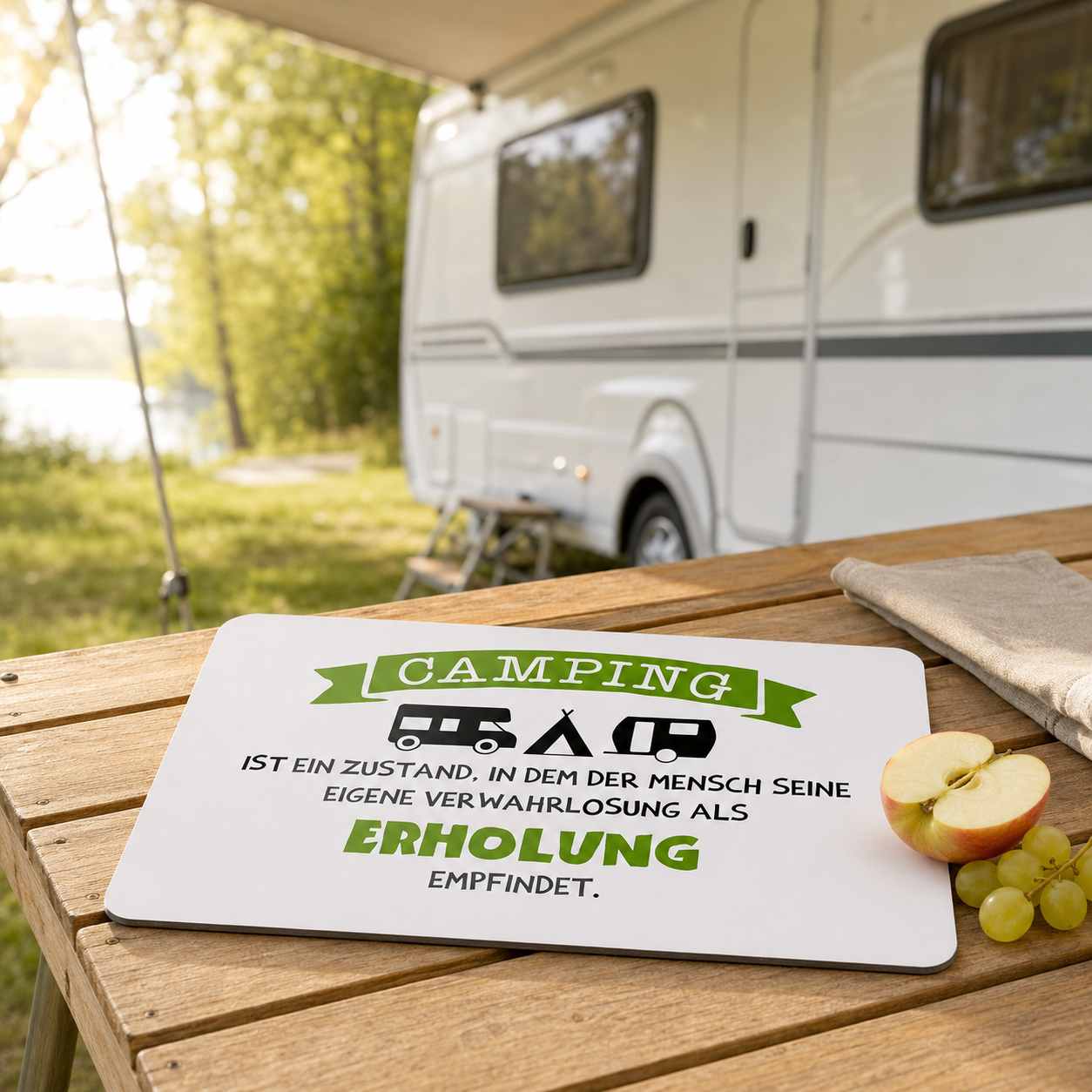 Camping Frühstücksbrettchen mit Spruch 23,5 × 14,5 cm