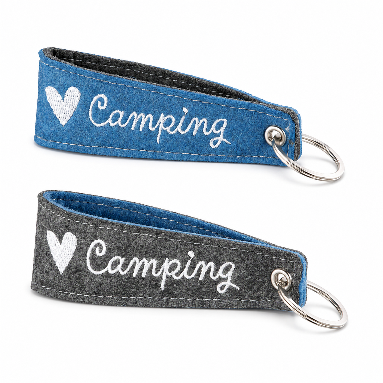 Camping Schlüsselanhänger aus Filz mit Stickerei