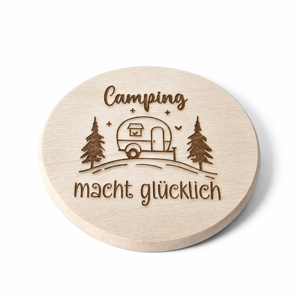Holz Untersetzer mit Camping Gravuren
