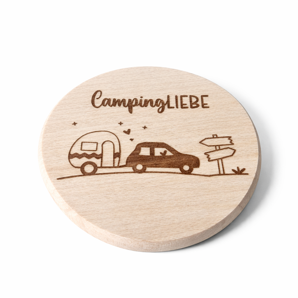 Holz Untersetzer mit Camping Gravuren