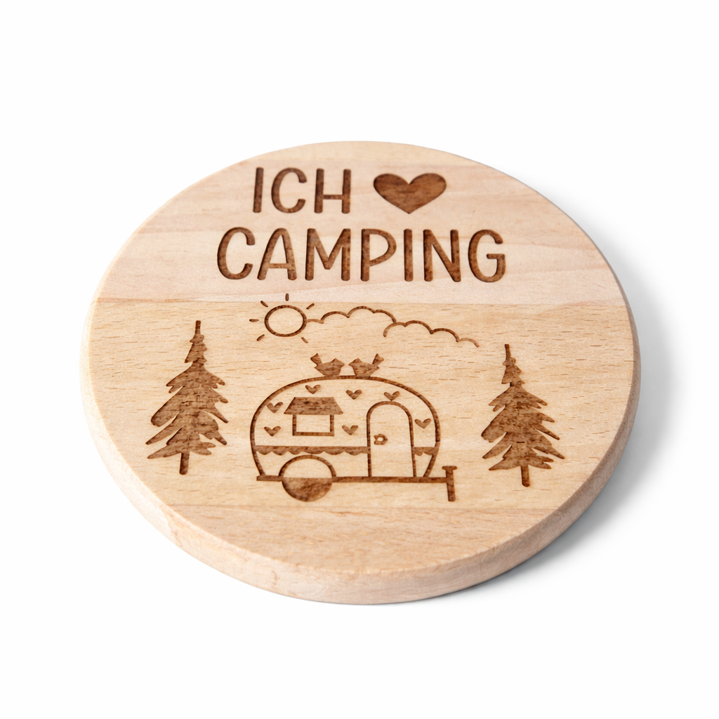 Holz Untersetzer mit Camping Gravuren