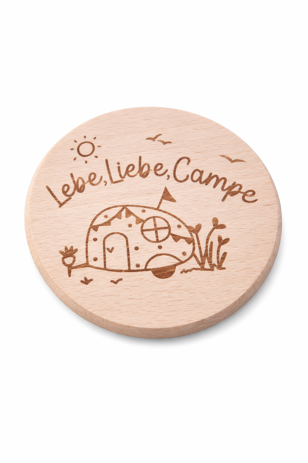 Holz Untersetzer mit Camping Gravuren