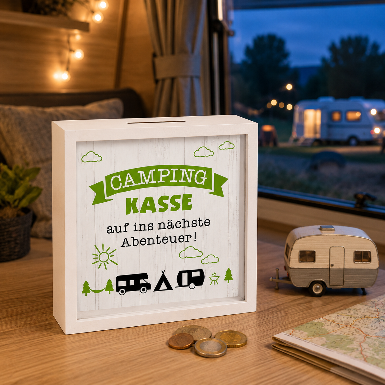 Camping Spardose „Camping Kasse“ aus MDF