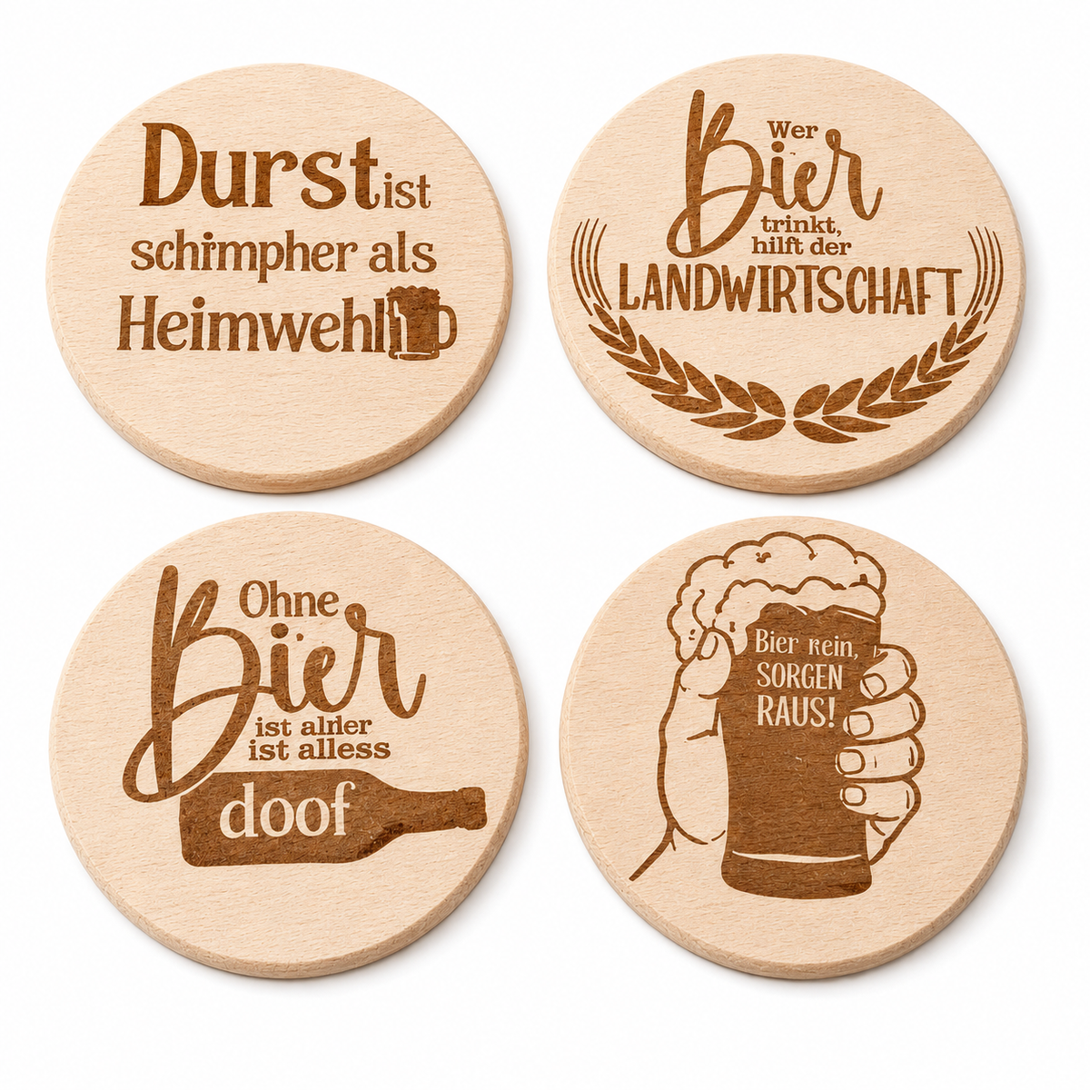 Holz Untersetzer mit Bier Gravuren