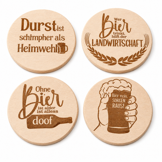 Holz Untersetzer mit Bier Gravuren
